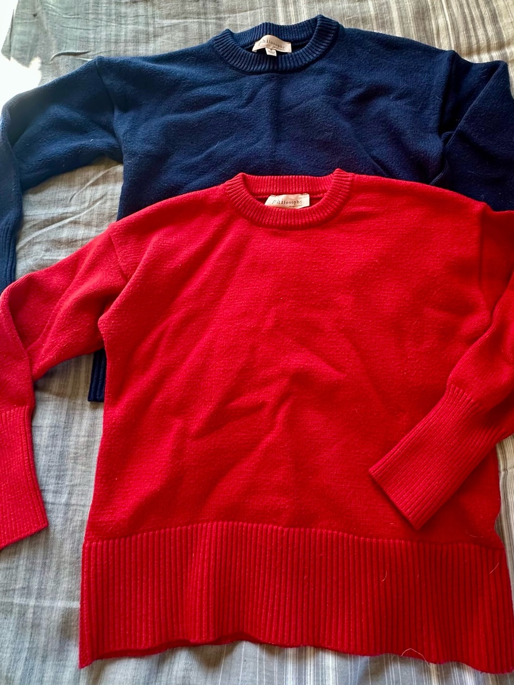 Two Philosophy Crewneck Sweaters in Red and Navy
